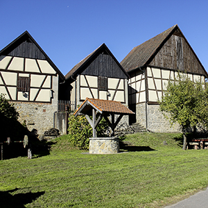 Mehrere Grünkerndarren mit Fachwerk