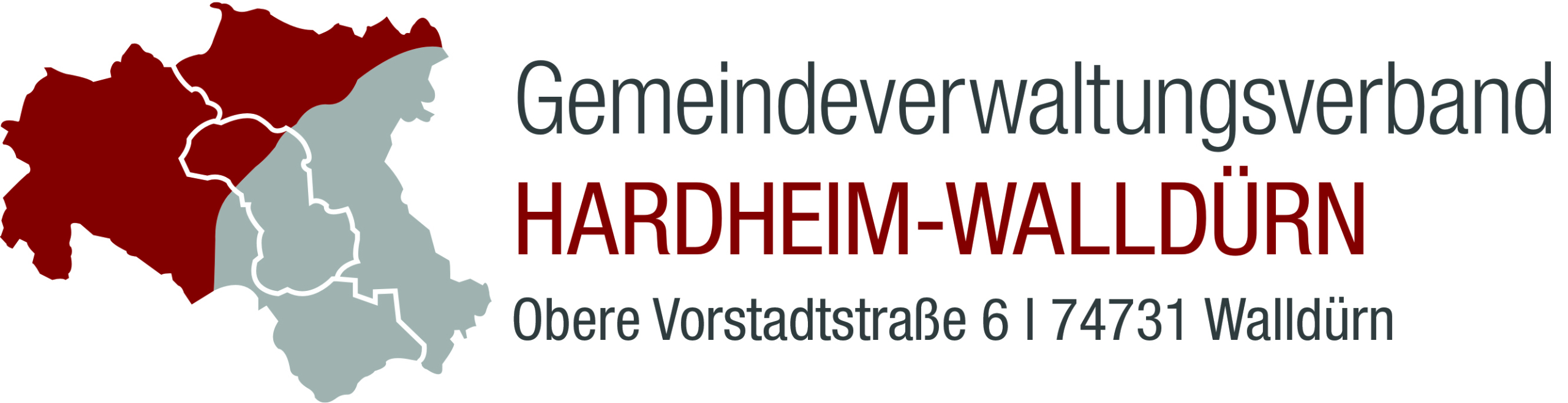 Das Bild zeigt das Logo des Gemeindeverwaltungsverbands Hardheim-Walld&uuml;rn mit der Adresse Obere Vorstadtstra&szlig;e 6 in 74731 Walld&uuml;rn.