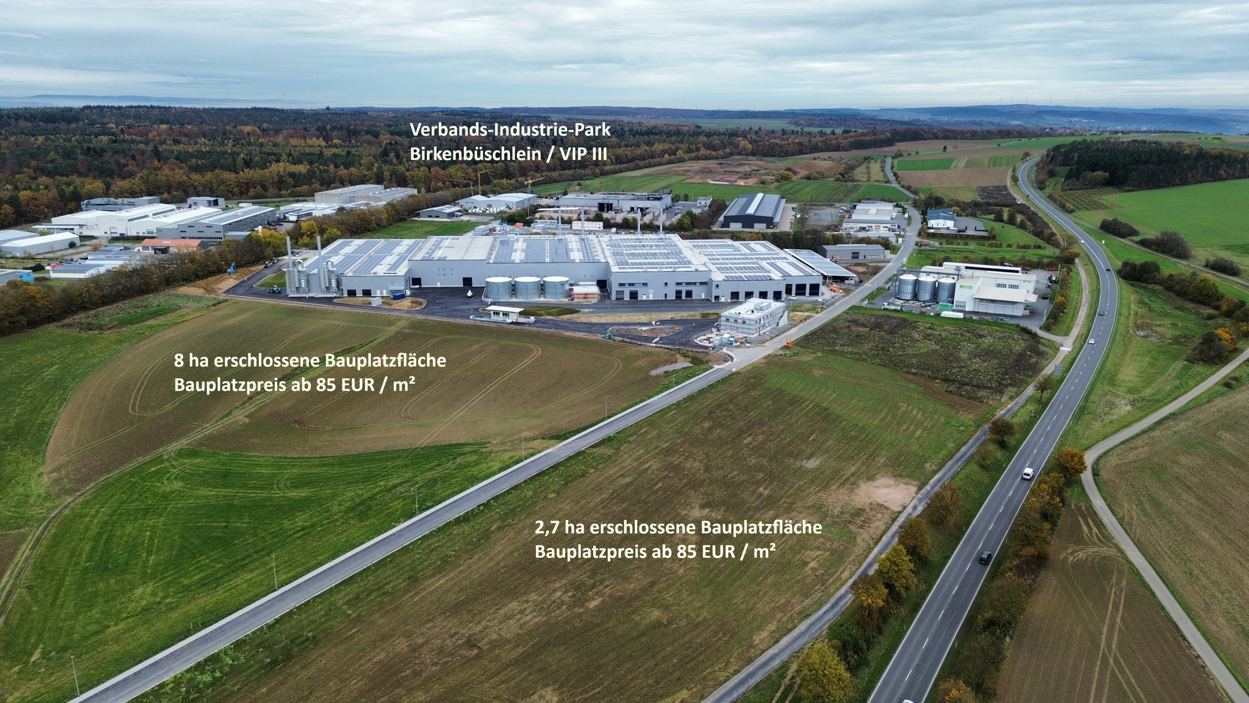 Luftbild vom Verbands-Industrie-Park mit Bauplatzpreisen